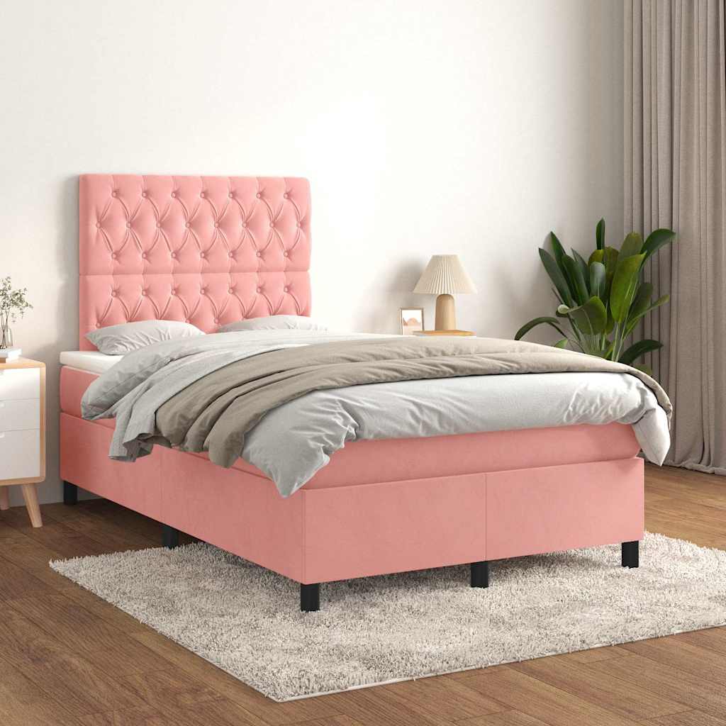 kontinentalseng med madras 120x190 cm velour lyserød