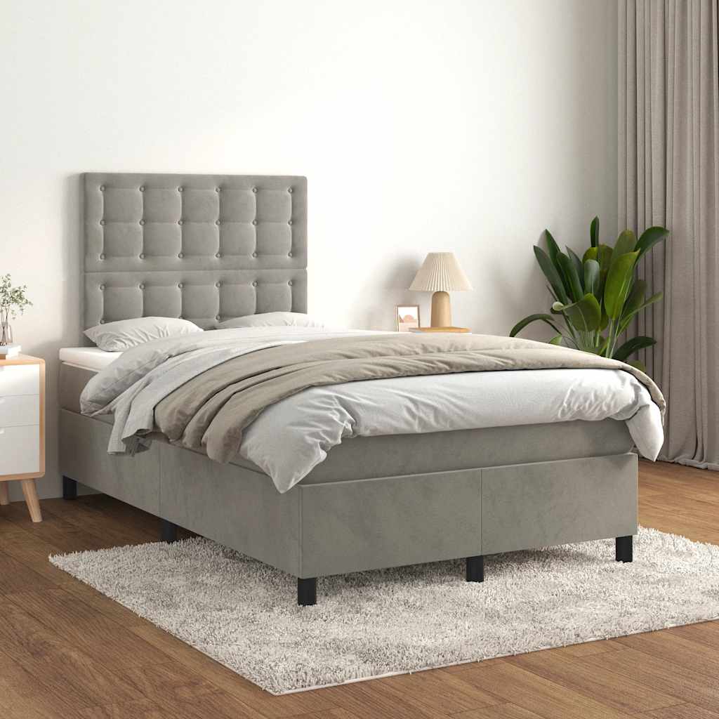 kontinentalseng med madras 120x190 cm velour lysegrå