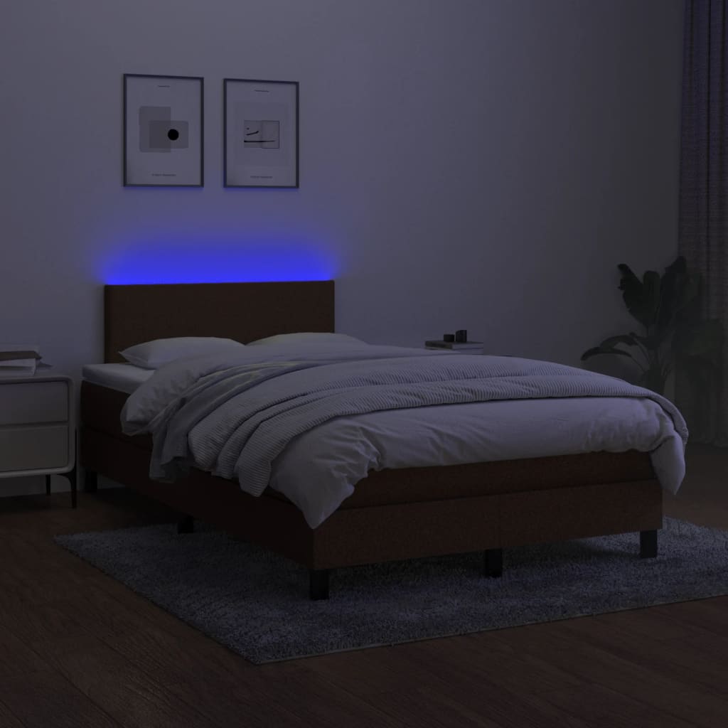 kontinentalseng med LED-lys 120x190 cm stof mørkebrun