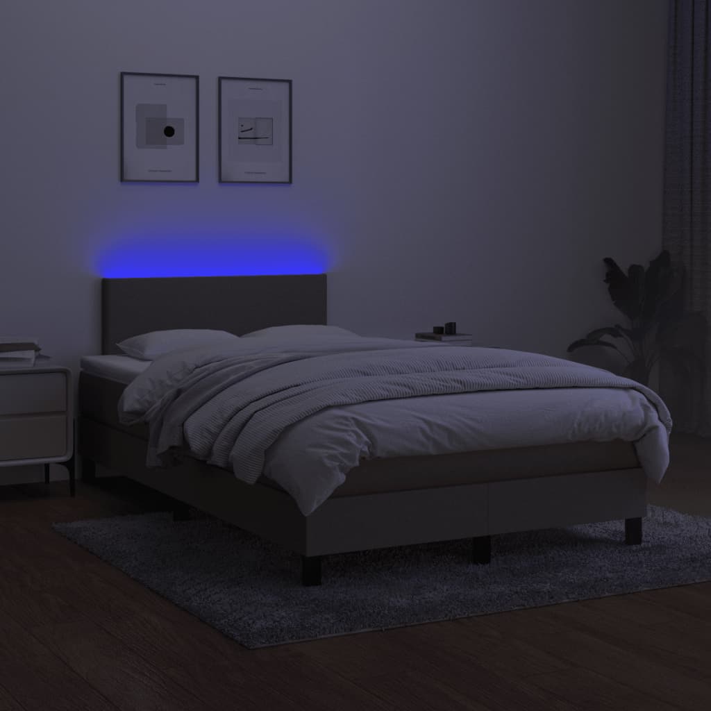 kontinentalseng med LED-lys 120x190 cm stof gråbrun