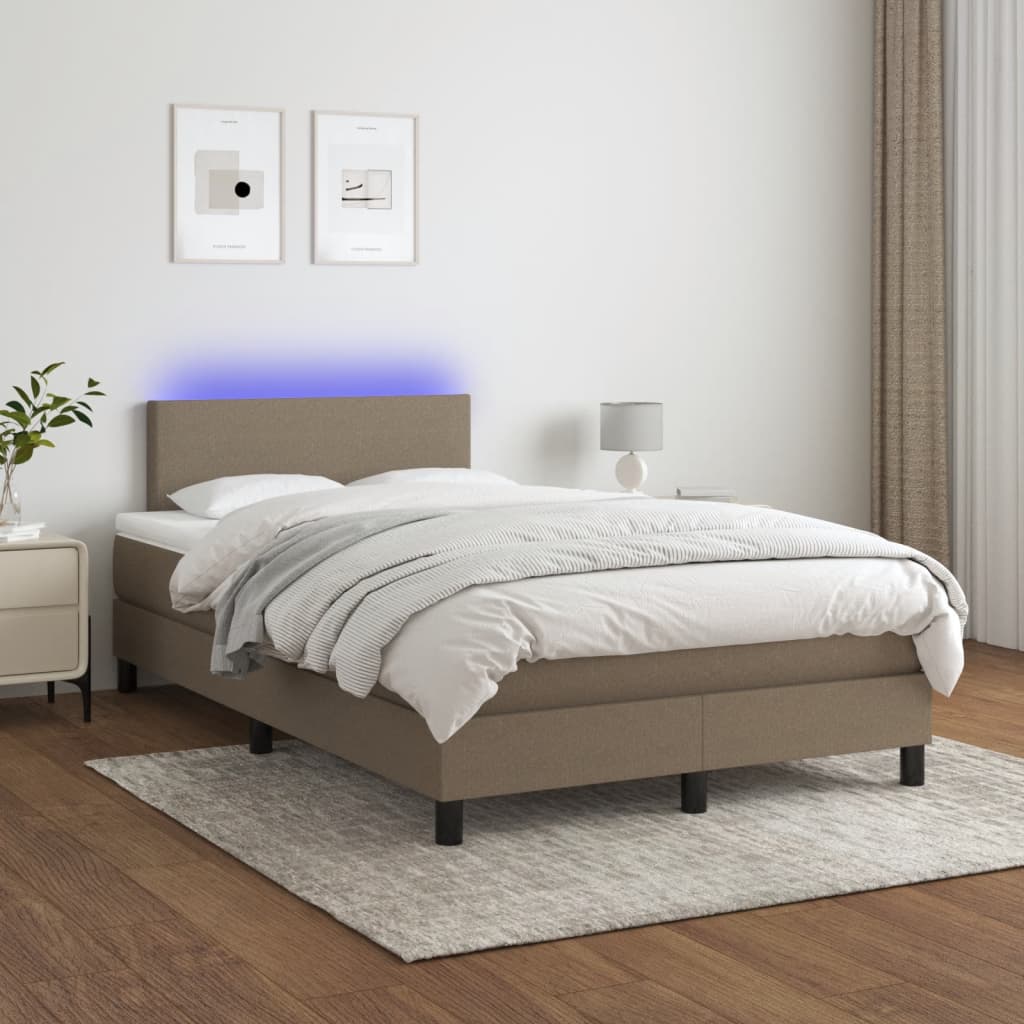 kontinentalseng med LED-lys 120x190 cm stof gråbrun