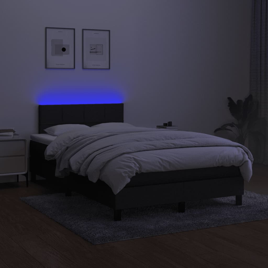 kontinentalseng med LED-lys 120x190 cm stof sort