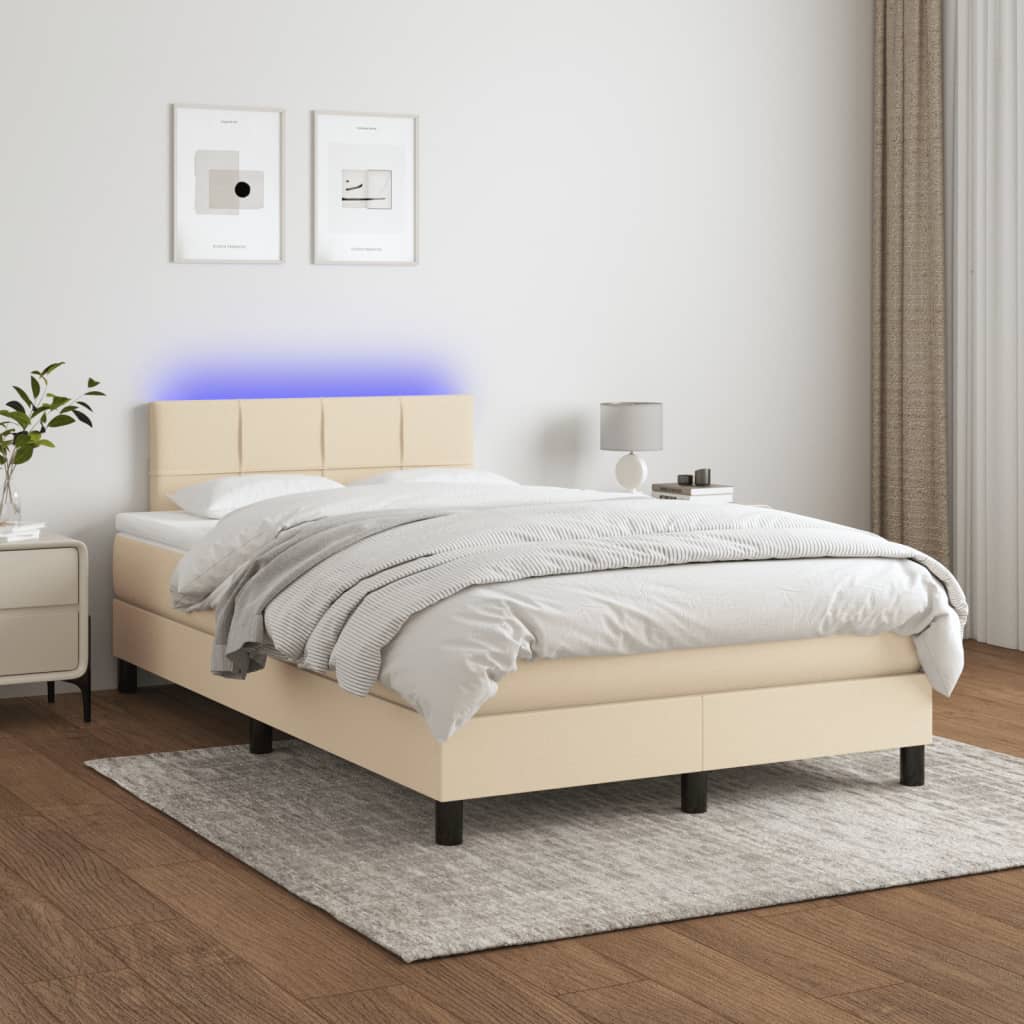 kontinentalseng med LED-lys 120x190 cm stof cremefarvet