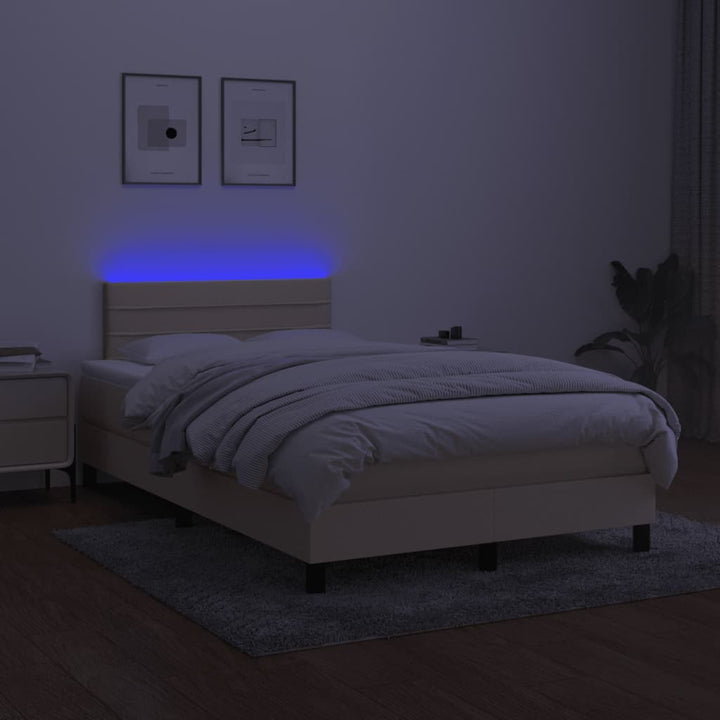 kontinentalseng med LED-lys 120x190 cm stof cremefarvet