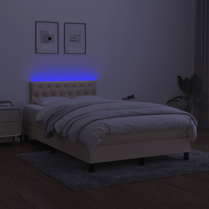 kontinentalseng med LED-lys 120x190 cm stof cremefarvet