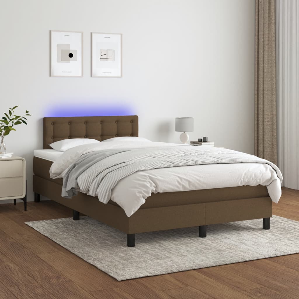 kontinentalseng med LED-lys 120x190 cm stof mørkebrun