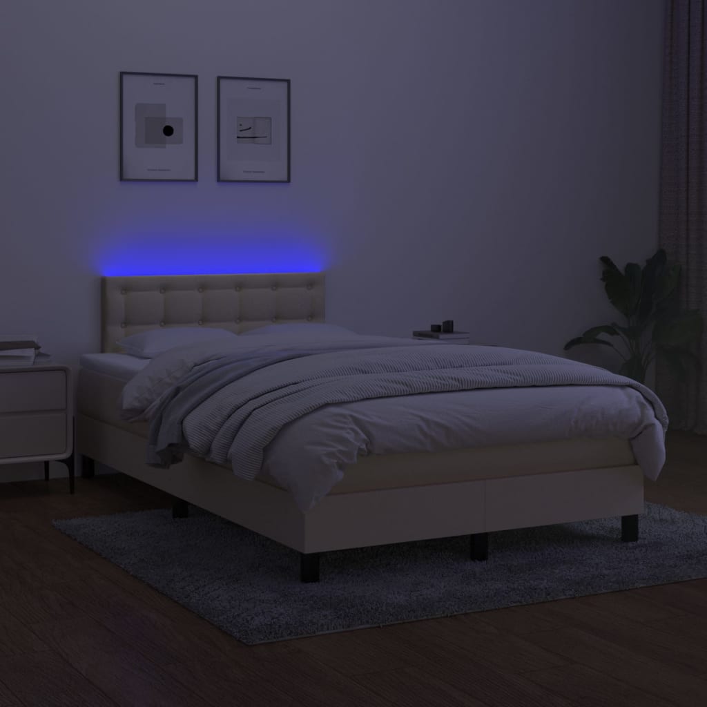 kontinentalseng med LED-lys 120x190 cm stof cremefarvet