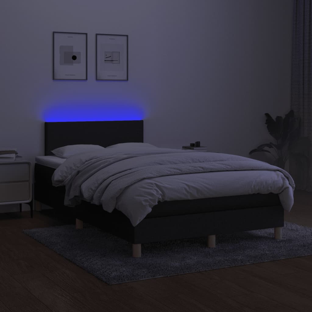 kontinentalseng med LED-lys 120x190 cm stof sort