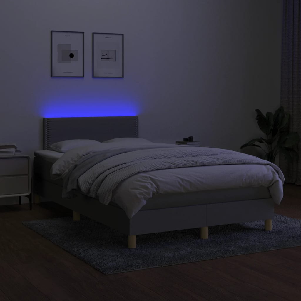 kontinentalseng med LED-lys 120x190 cm stof lysegrå