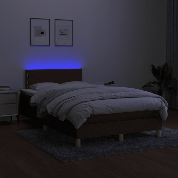 kontinentalseng med LED-lys 120x190 cm stof mørkebrun