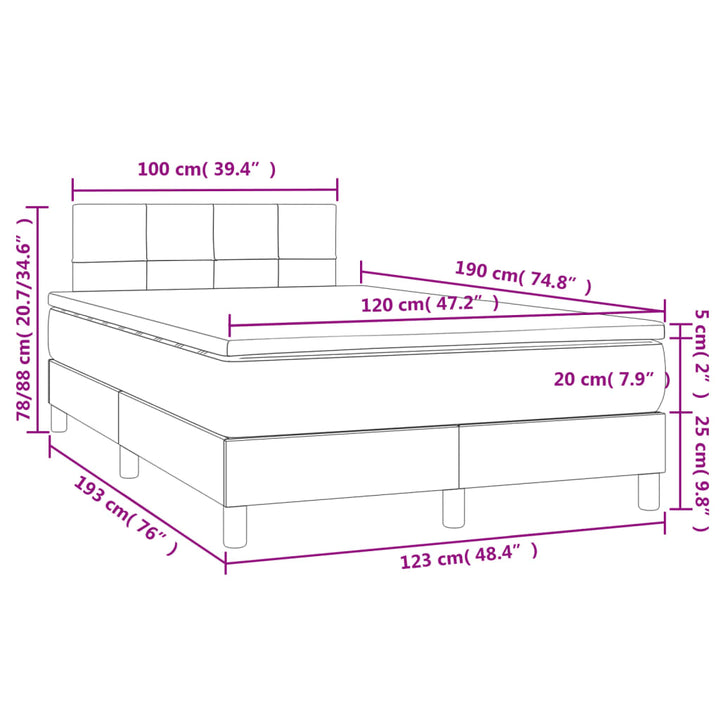kontinentalseng med LED-lys 120x190 cm stof cremefarvet