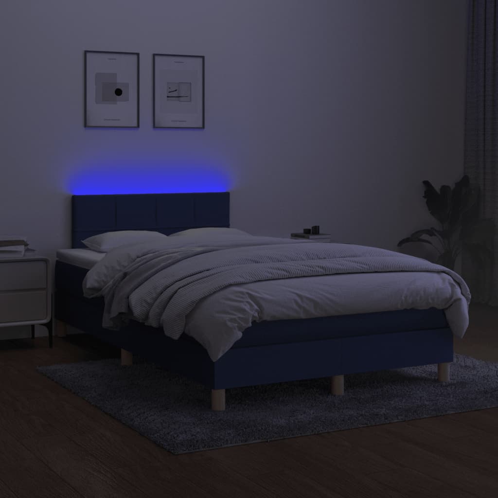 kontinentalseng med LED-lys 120x190 cm stof blå