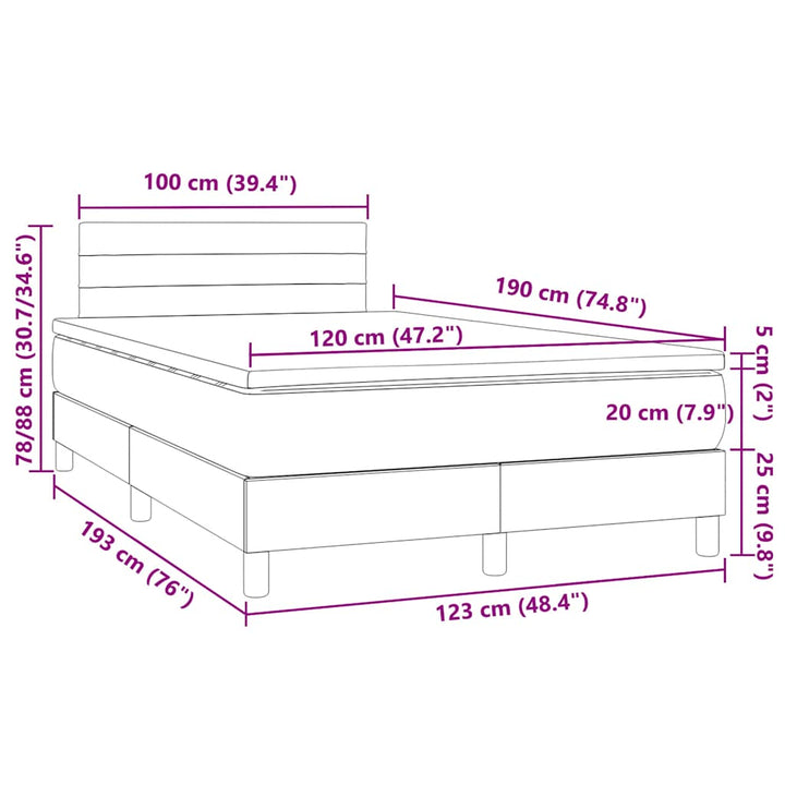 kontinentalseng med LED-lys 120x190 cm stof sort