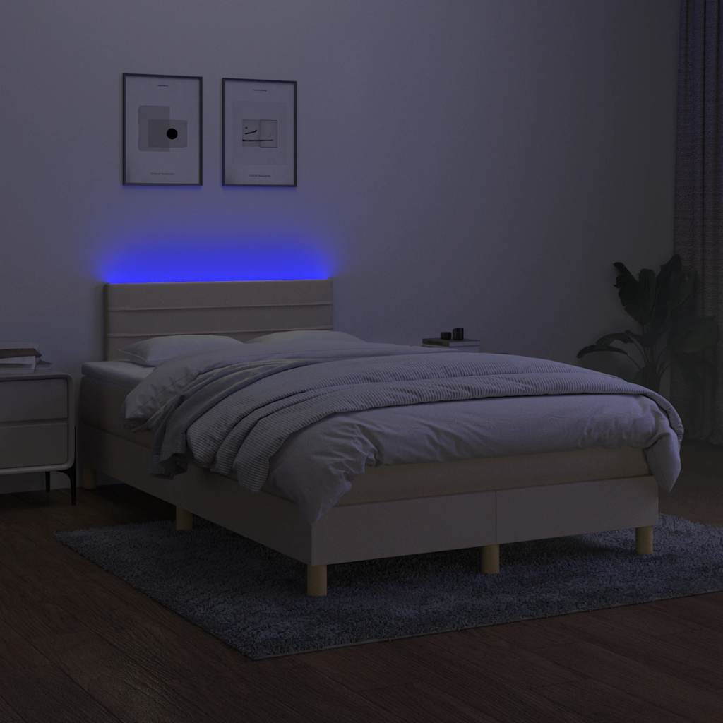 kontinentalseng med LED-lys 120x190 cm stof cremefarvet