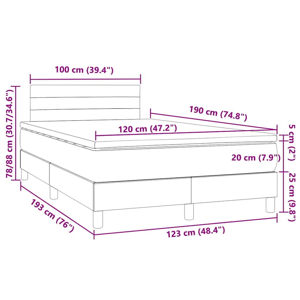kontinentalseng med LED-lys 120x190 cm stof cremefarvet