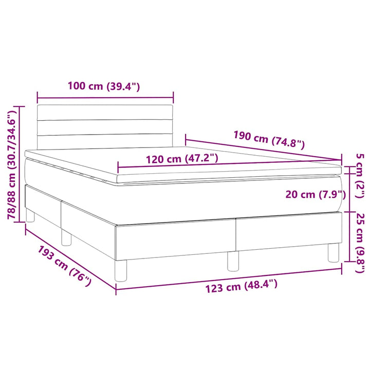 kontinentalseng med LED-lys 120x190 cm stof cremefarvet