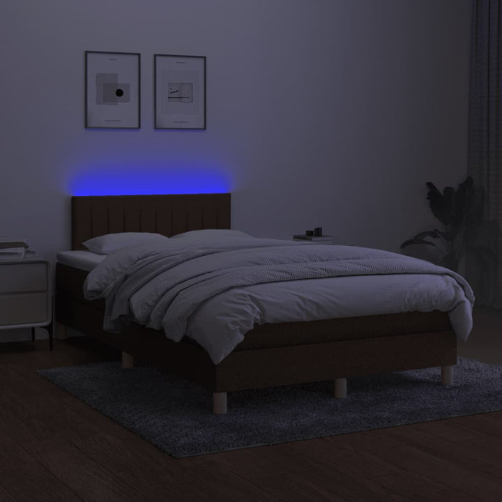 kontinentalseng med LED-lys 120x190 cm stof mørkebrun