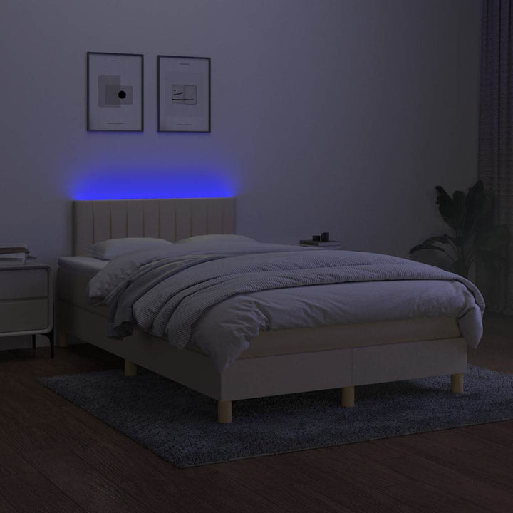 kontinentalseng med LED-lys 120x190 cm stof cremefarvet