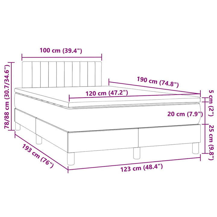 kontinentalseng med LED-lys 120x190 cm stof cremefarvet