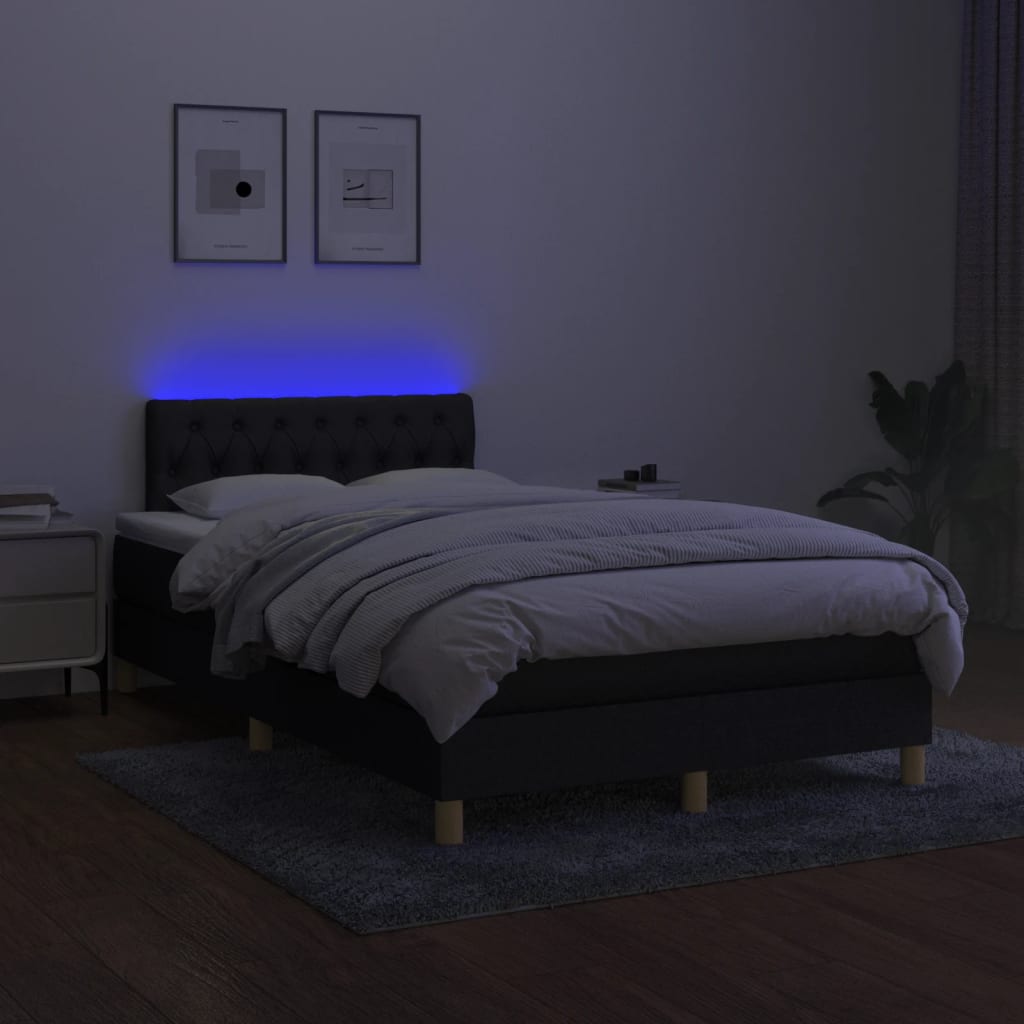 kontinentalseng med LED-lys 120x190 cm stof sort