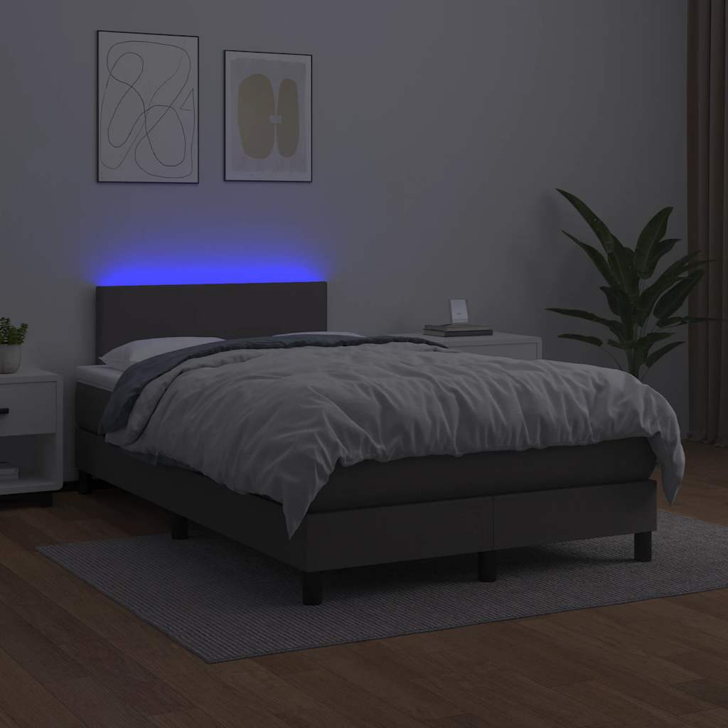 kontinentalseng med madras og LED-lys 120x190 cm kunstlæder grå