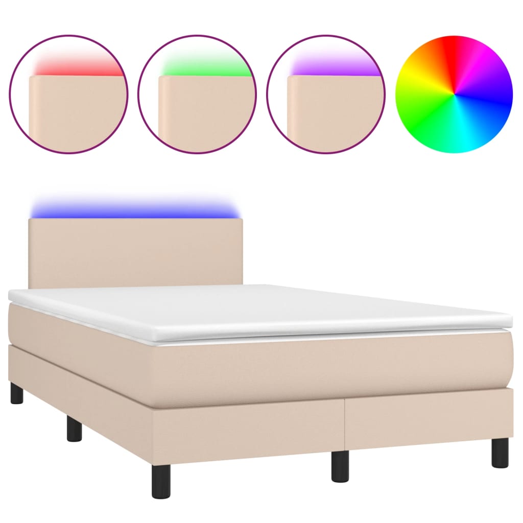 kontinentalseng LED-lys 120x190 cm kunstlæder cappuccinofarvet