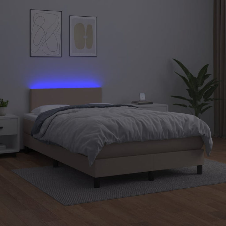 kontinentalseng LED-lys 120x190 cm kunstlæder cappuccinofarvet