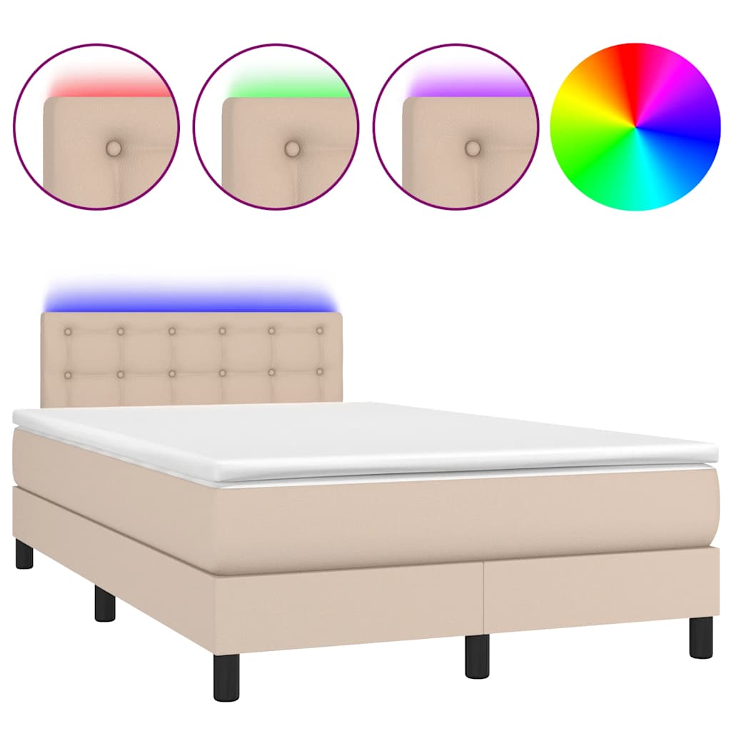 kontinentalseng LED-lys 120x190 cm kunstlæder cappuccinofarvet