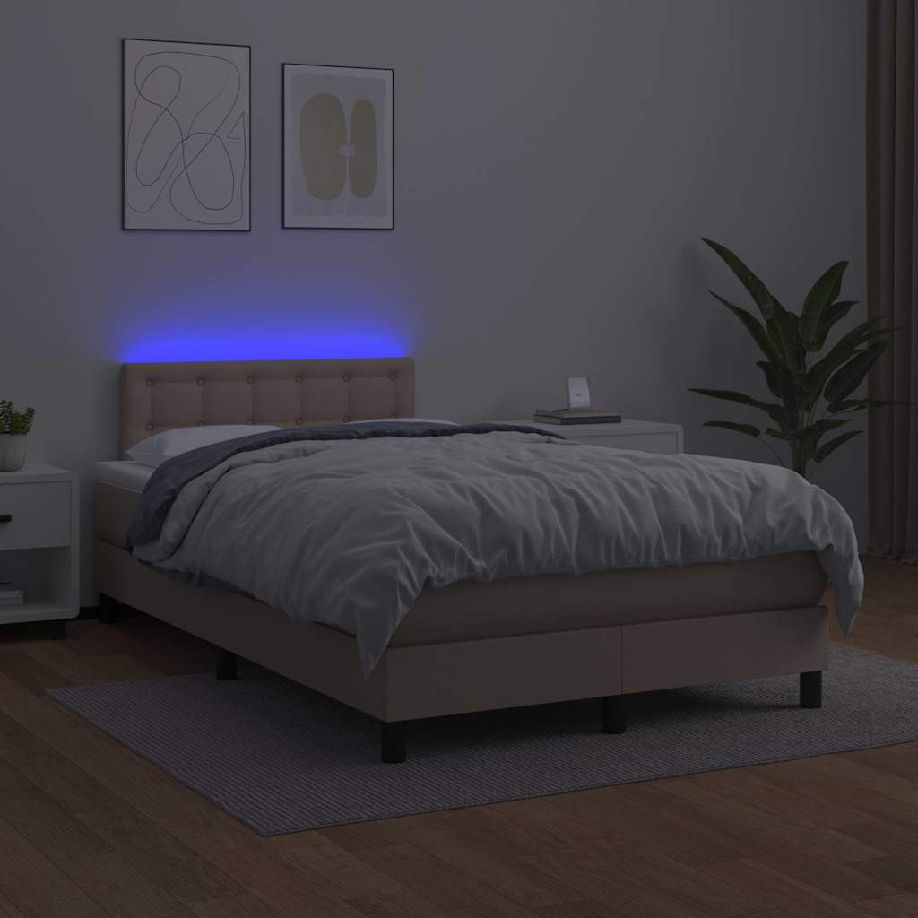 kontinentalseng LED-lys 120x190 cm kunstlæder cappuccinofarvet