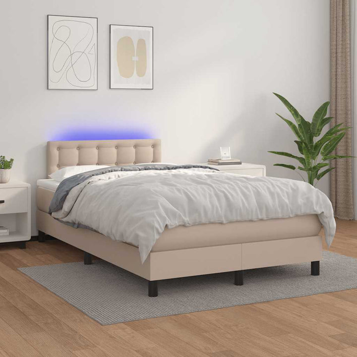 kontinentalseng LED-lys 120x190 cm kunstlæder cappuccinofarvet