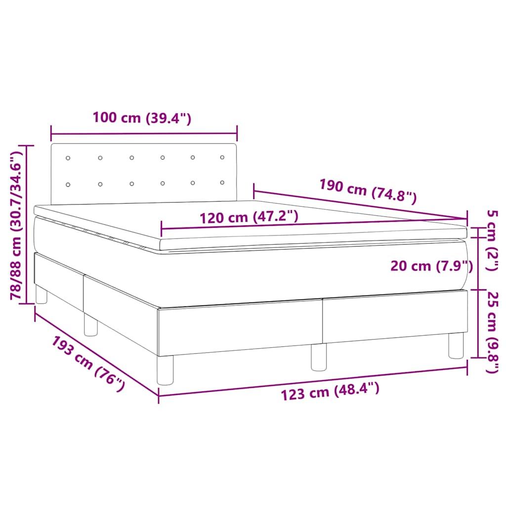 kontinentalseng LED-lys 120x190 cm kunstlæder cappuccinofarvet