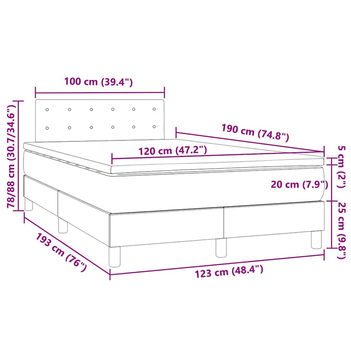 kontinentalseng LED-lys 120x190 cm kunstlæder cappuccinofarvet