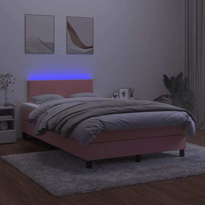 kontinentalseng med madras og LED-lys 120x190 cm fløjl lyserød