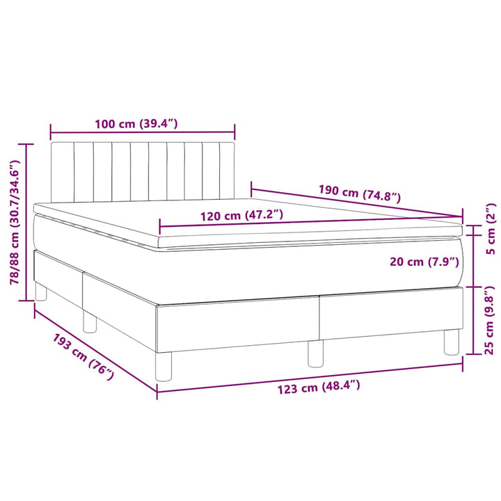 kontinentalseng med madras og LED-lys 120x190cm velour mørkegrå