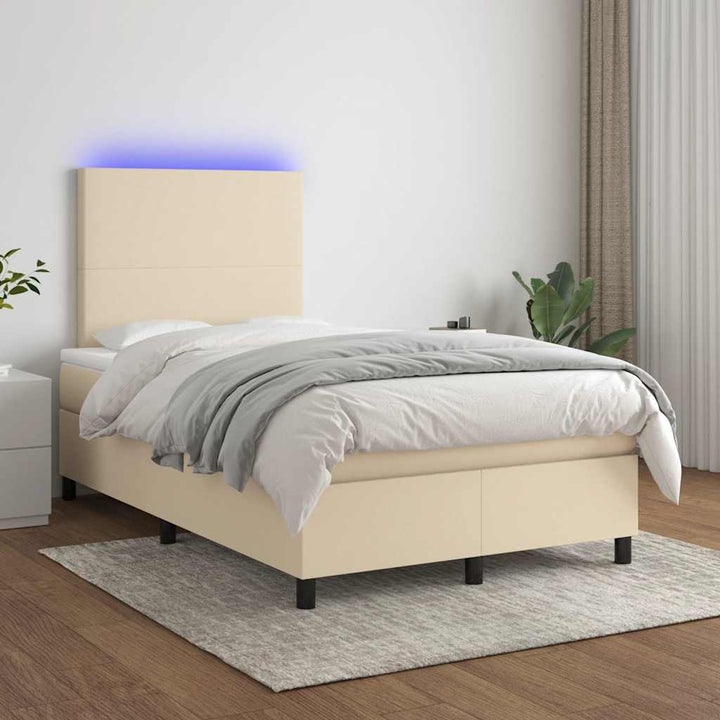 kontinentalseng med LED-lys 120x190 cm stof cremefarvet