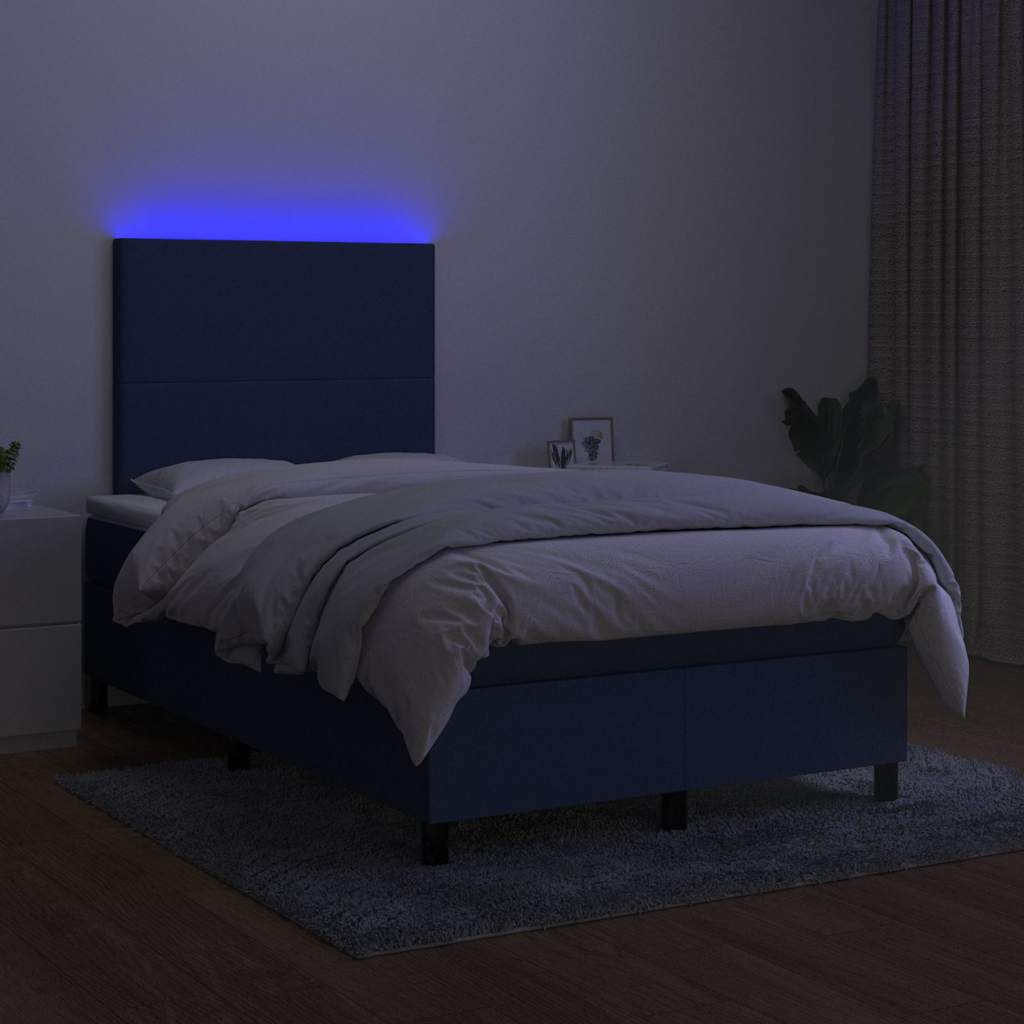 kontinentalseng med LED-lys 120x190 cm stof blå
