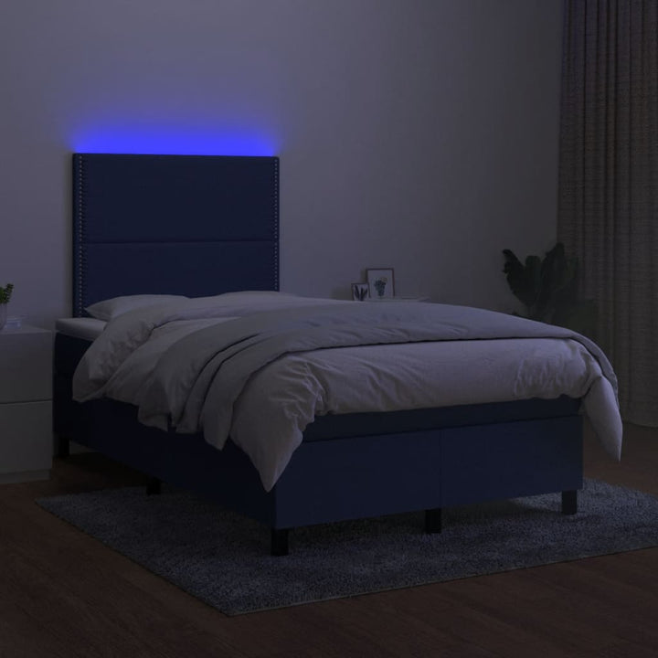 kontinentalseng med LED-lys 120x190 cm stof blå