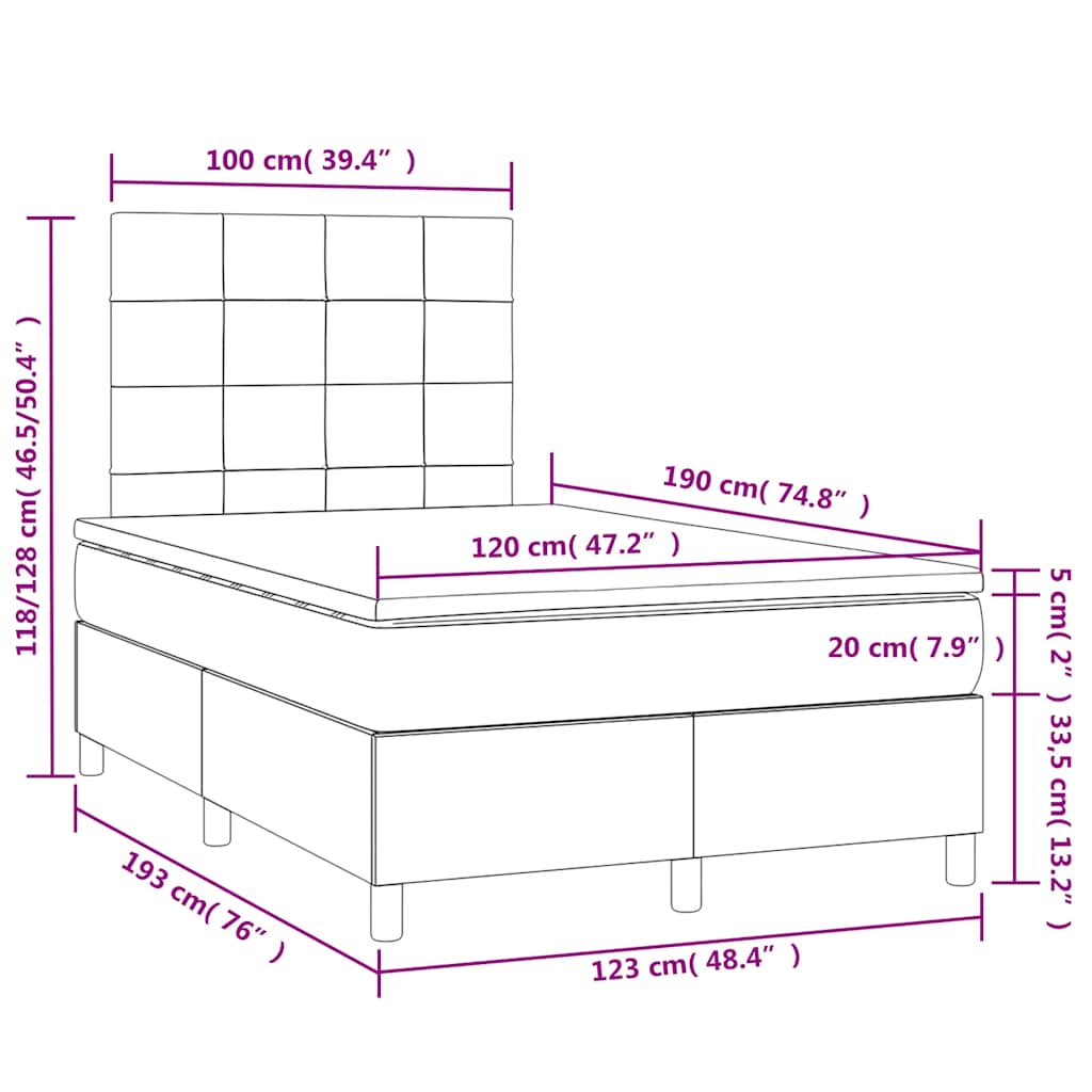 kontinentalseng med LED-lys 120x190 cm stof sort