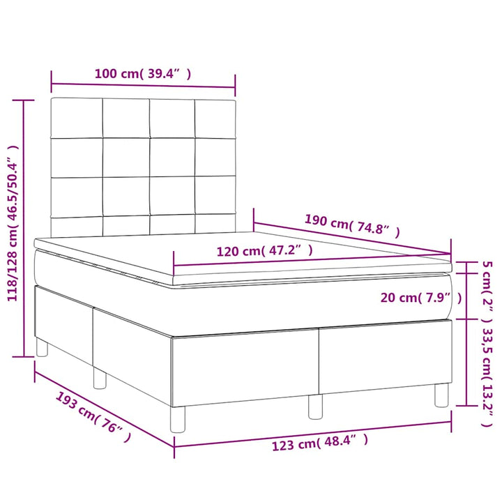 kontinentalseng med LED-lys 120x190 cm stof sort