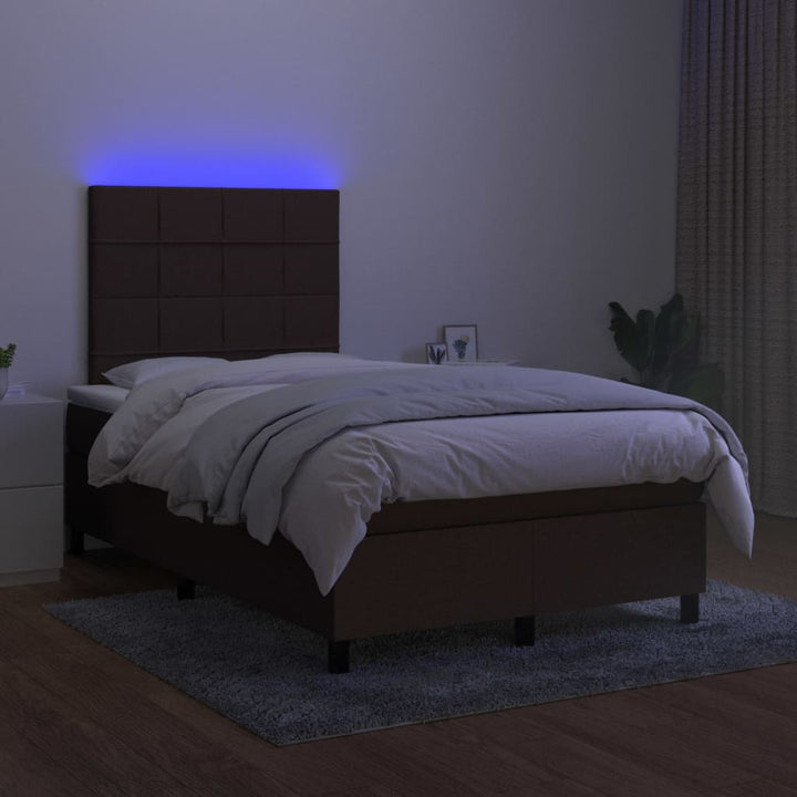 kontinentalseng med LED-lys 120x190 cm stof mørkebrun