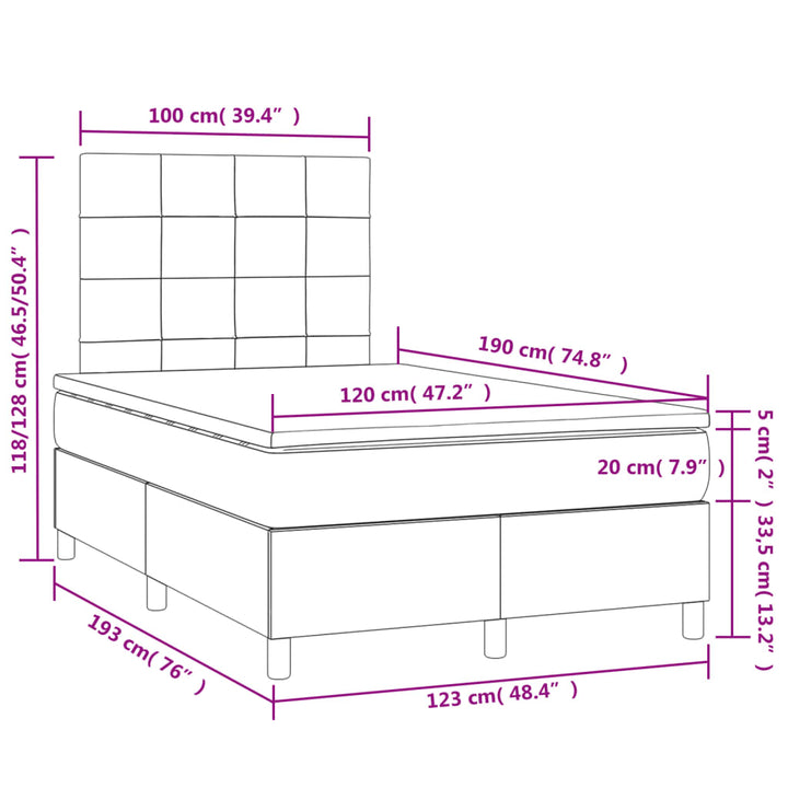 kontinentalseng med LED-lys 120x190 cm stof cremefarvet