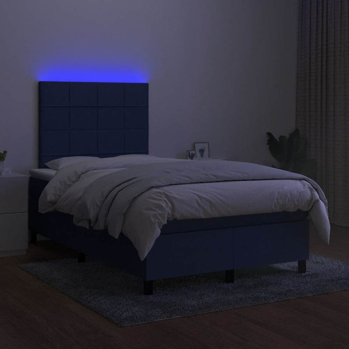 kontinentalseng med LED-lys 120x190 cm stof blå