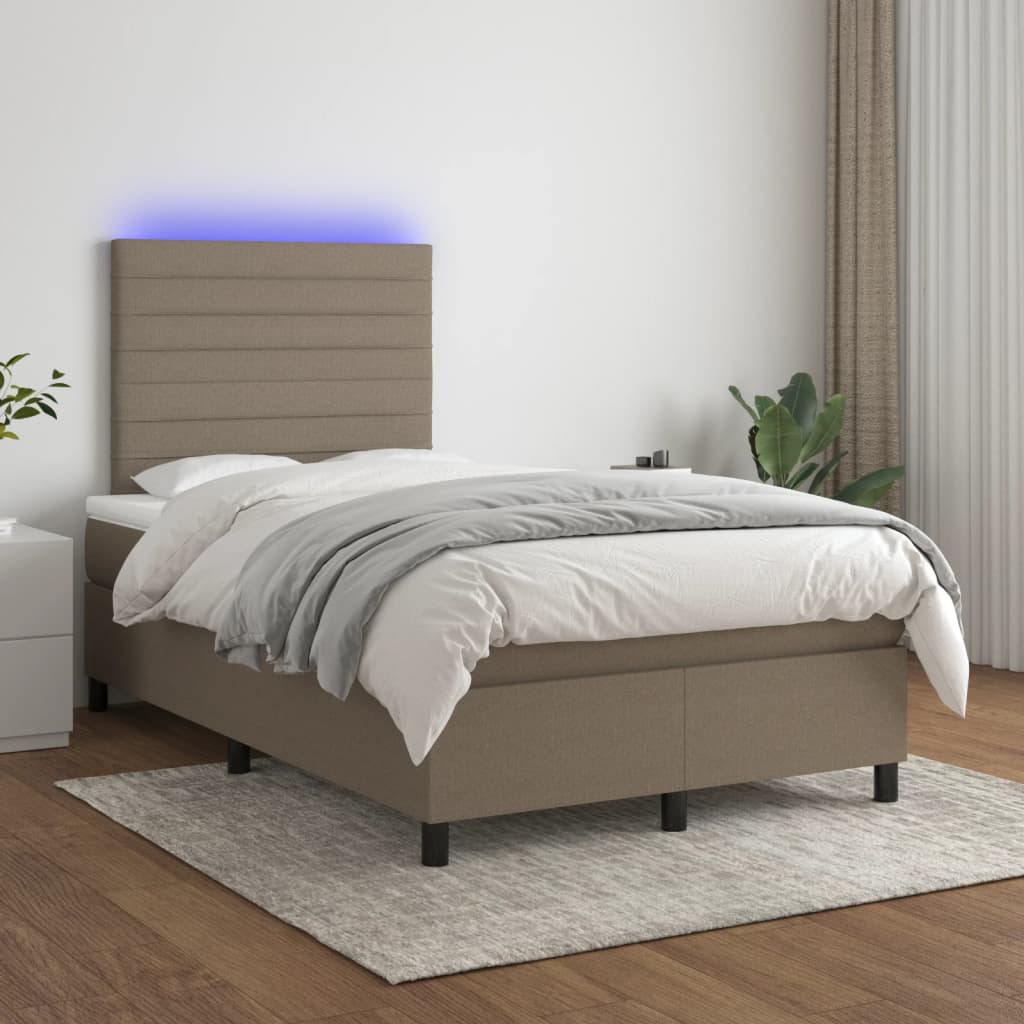 kontinentalseng med LED-lys 120x190 cm stof gråbrun