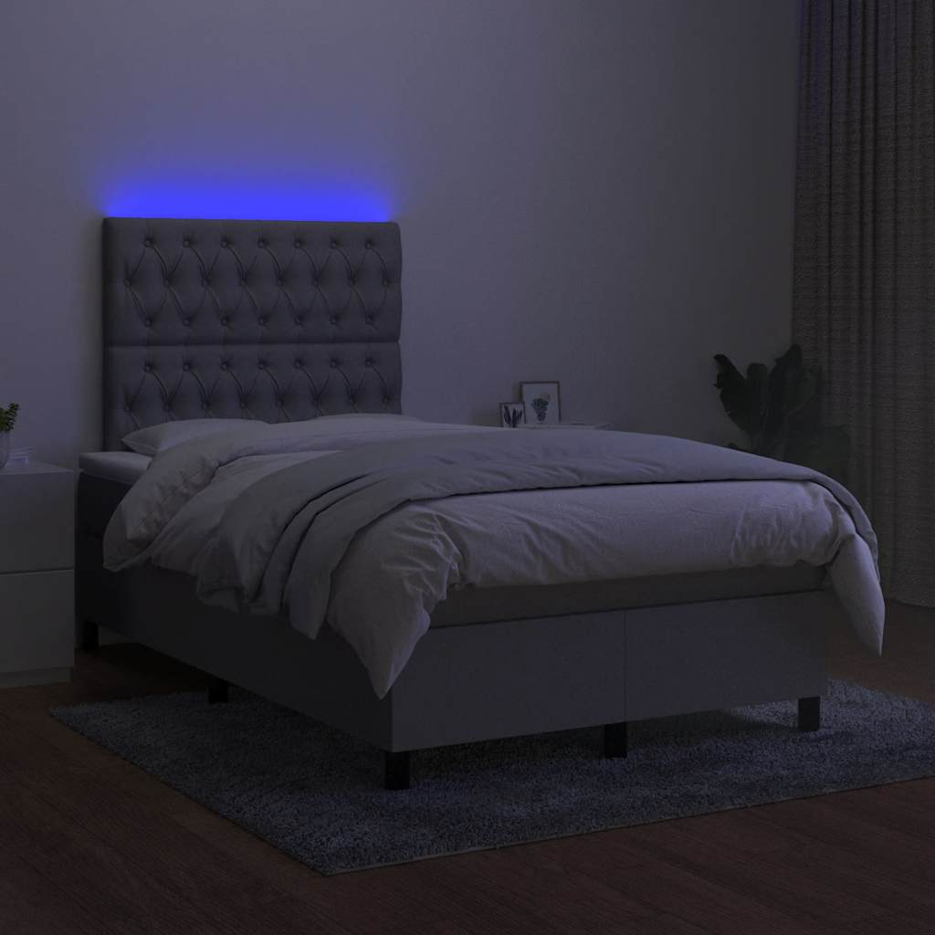 kontinentalseng med LED-lys 120x190 cm stof lysegrå