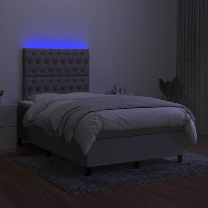 kontinentalseng med LED-lys 120x190 cm stof lysegrå