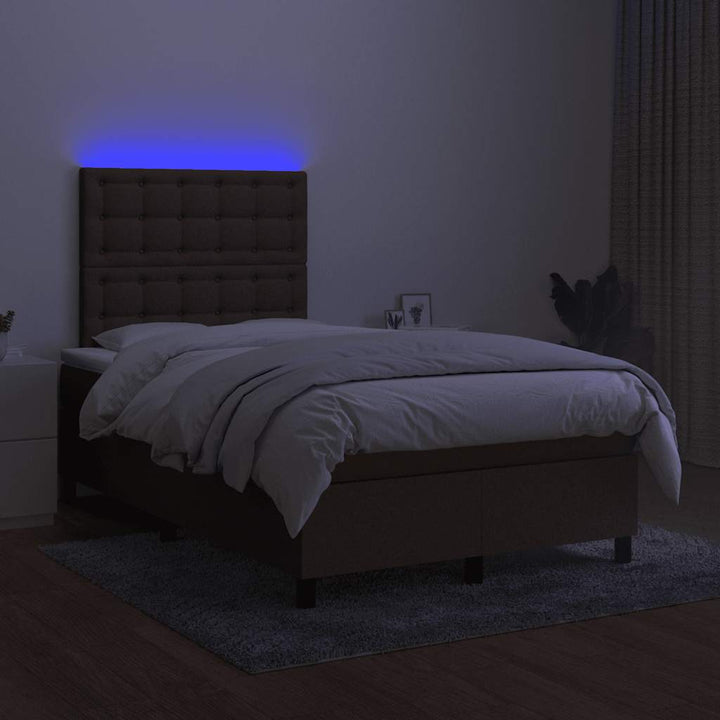 kontinentalseng med LED-lys 120x190 cm stof mørkebrun
