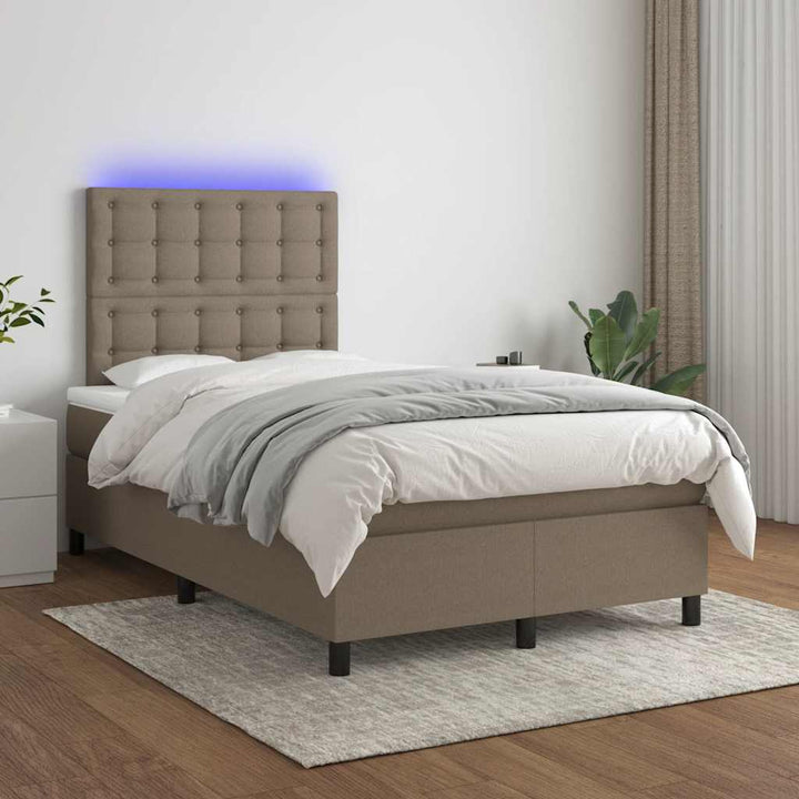 kontinentalseng med LED-lys 120x190 cm stof gråbrun