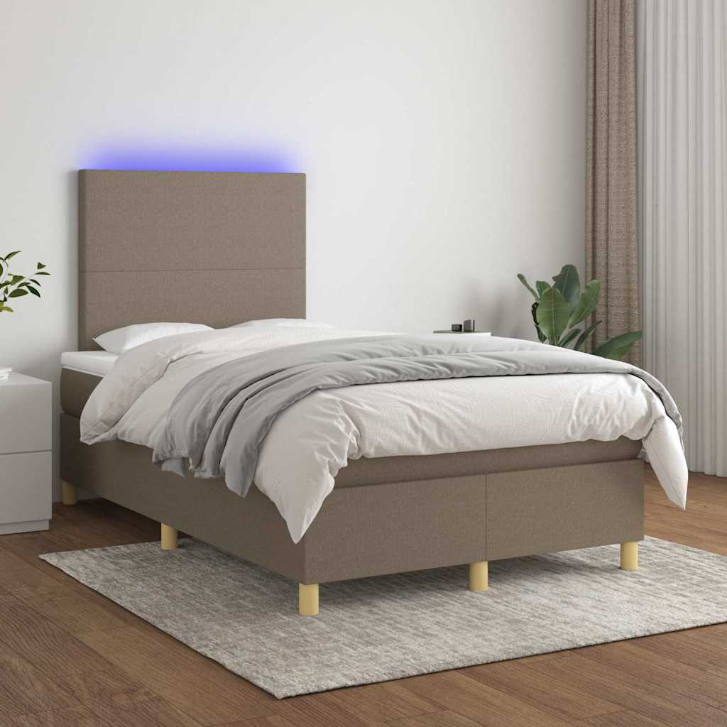 kontinentalseng med LED-lys 120x190 cm stof gråbrun
