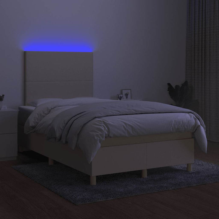kontinentalseng med LED-lys 120x190 cm stof cremefarvet