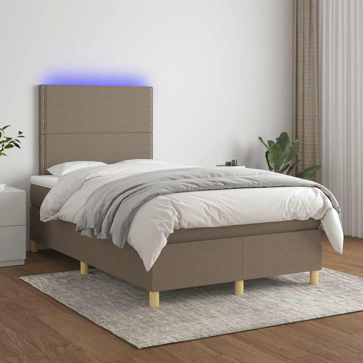 kontinentalseng med LED-lys 120x190 cm stof gråbrun